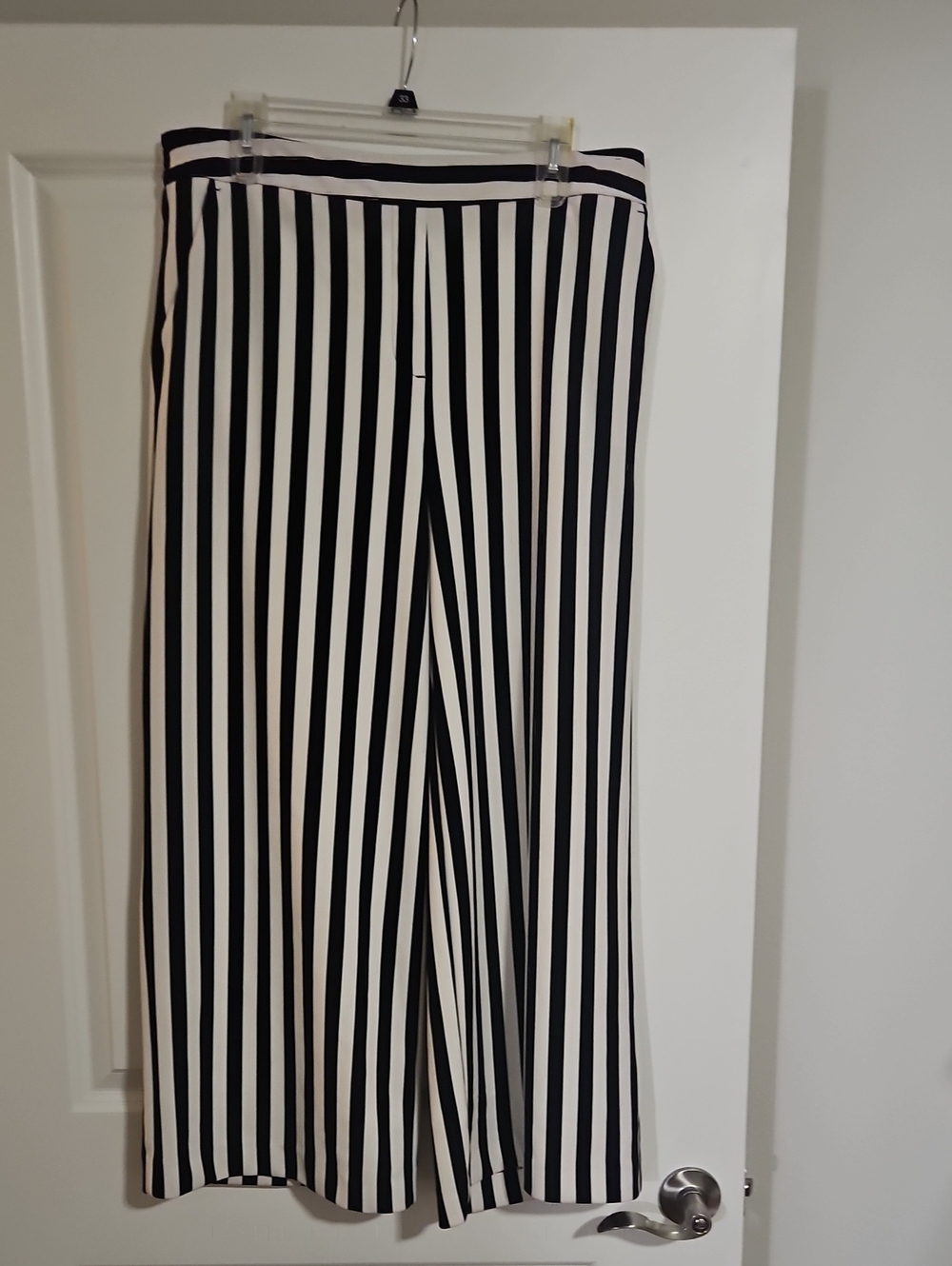 Worthington Tall Black & White Vertical-Stripe Wide Leg Crop Pants